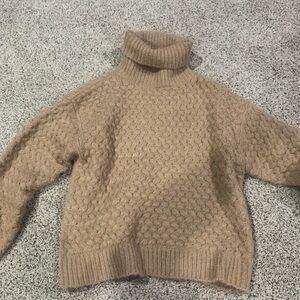 Double Zero Textured Tan Turtleneck Sweater